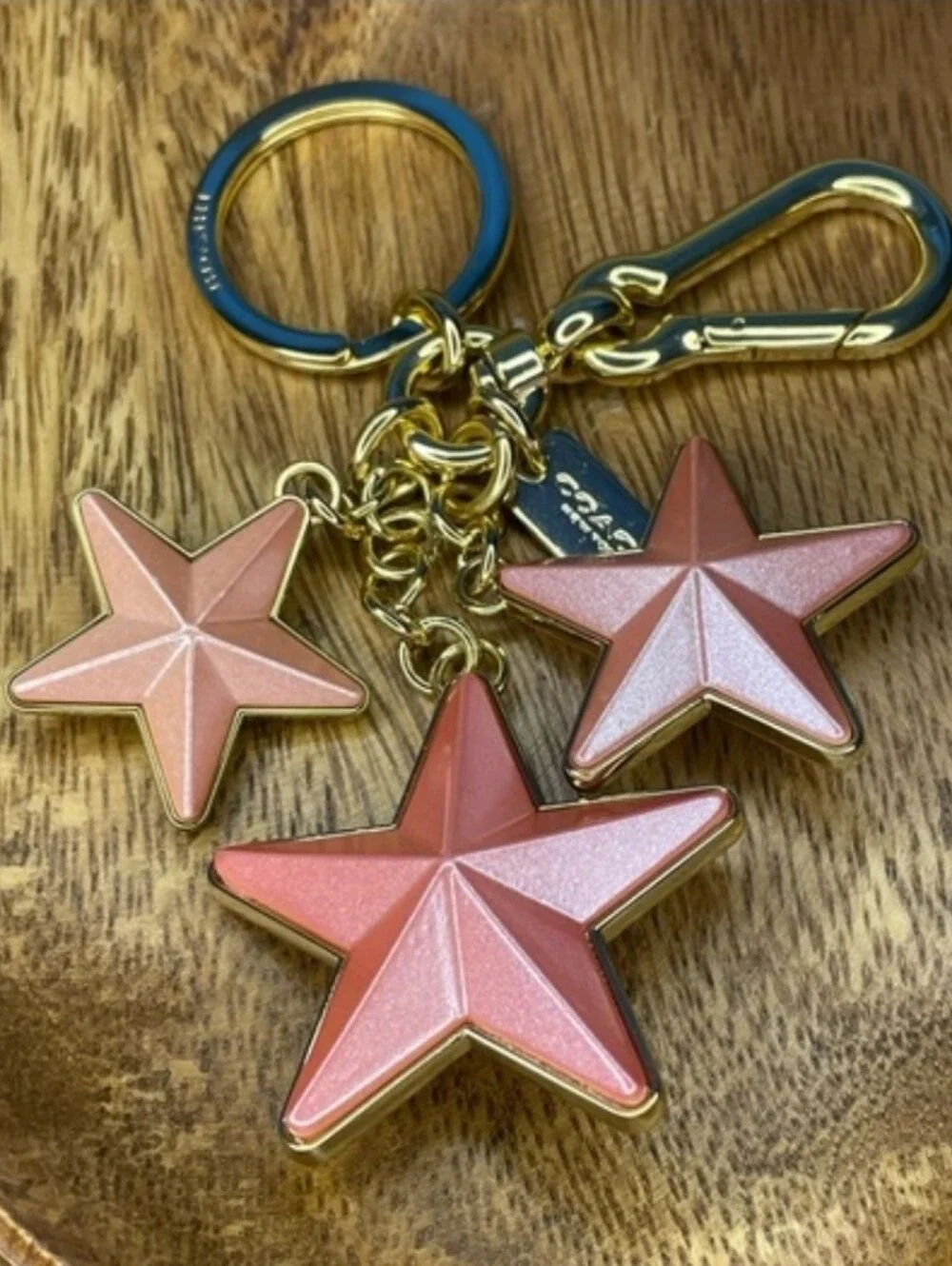 Coach Y2K Pink Acrylic 3D Star Bag Charm Keychain Gold Tone